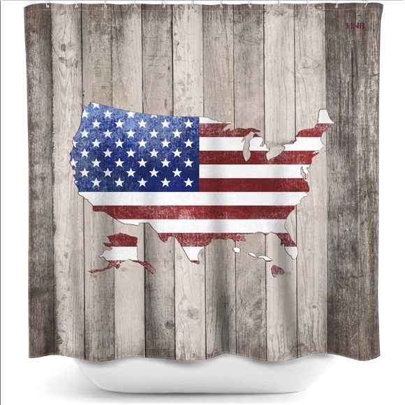 HNB Vintage Wood American Map Star Flag Shower Curtain Waterproof. - Picture 7 of 7